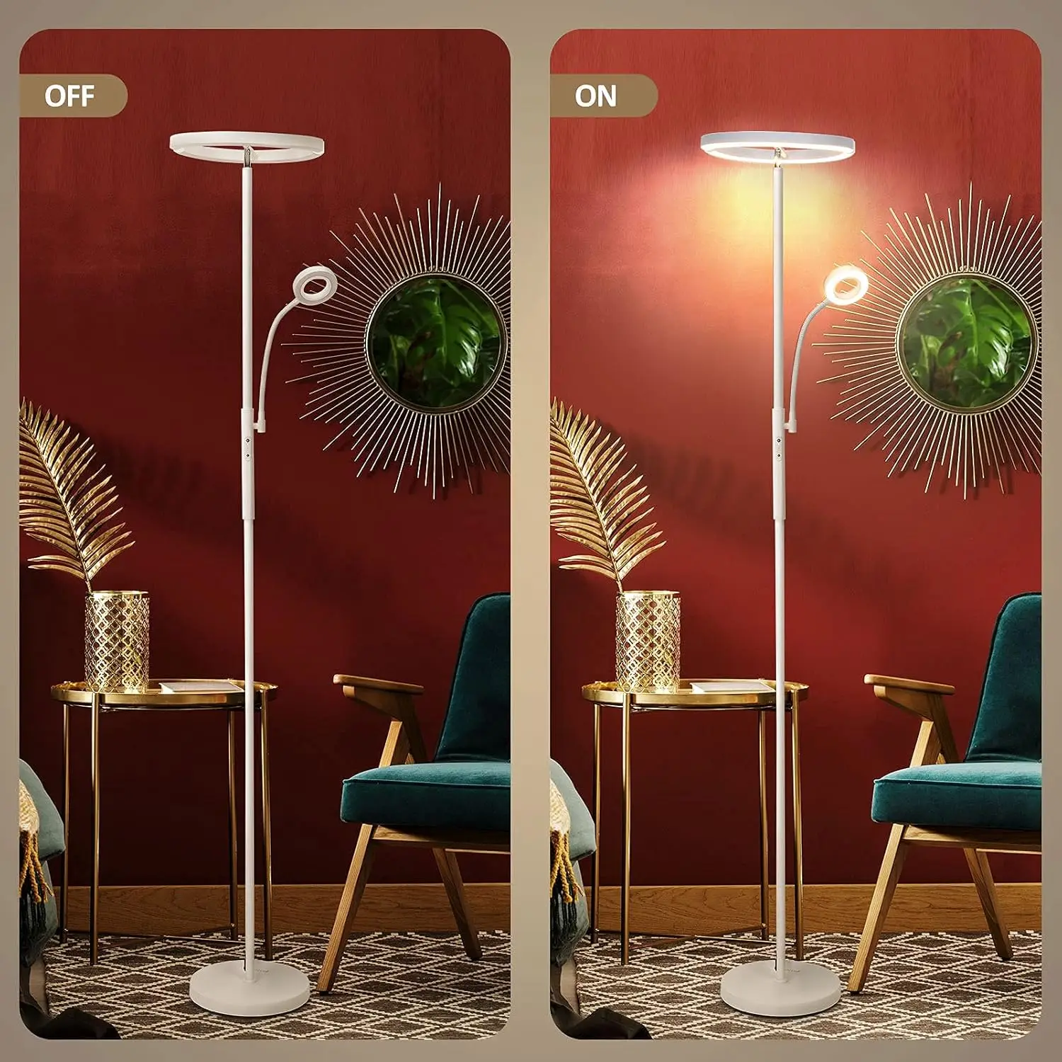 Fimei Split Floor Lamp With Reading Light, Modern Bright Led Rotatable Standing Lamp With Stepless Dimming And 3000K-6000K