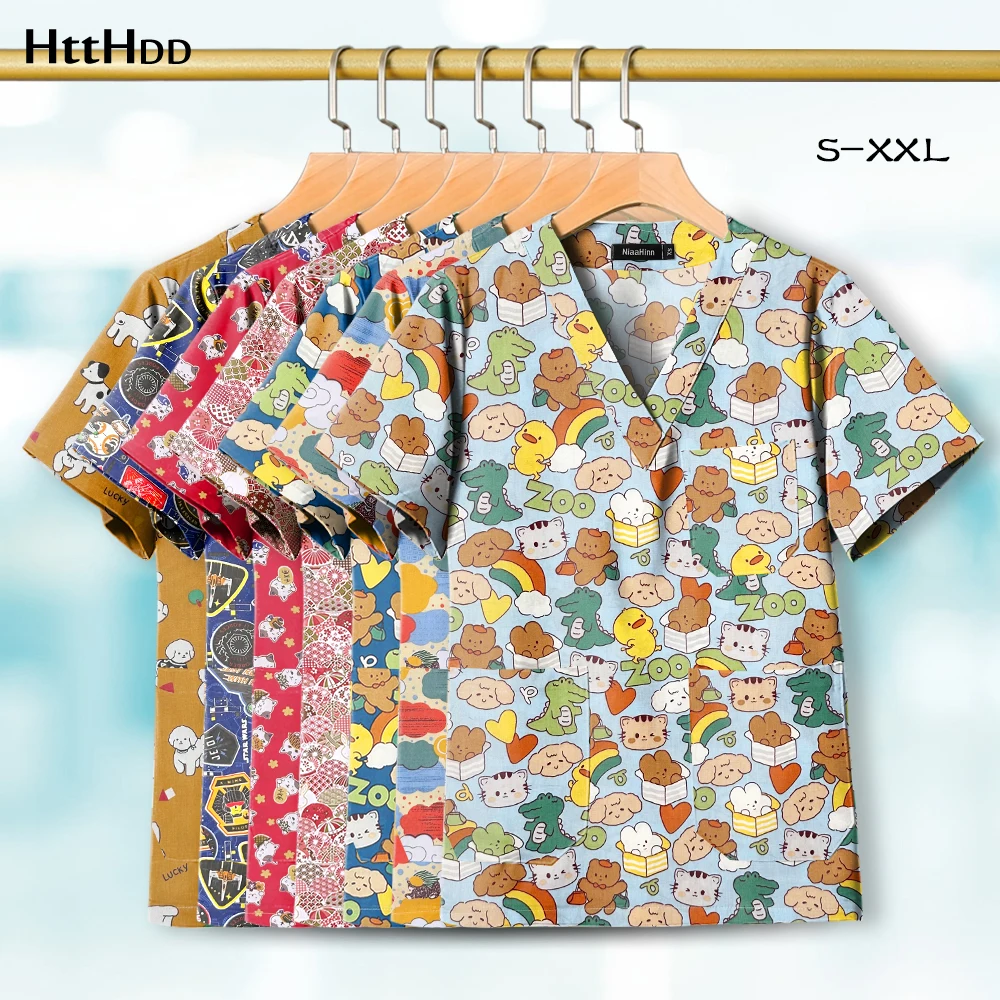 Veterinary Uniform Dental Scrub Cartoon Printed Medical Blouses High Quality Surgical Gowns Doctor Pediatric Nurse Nursing Scrub