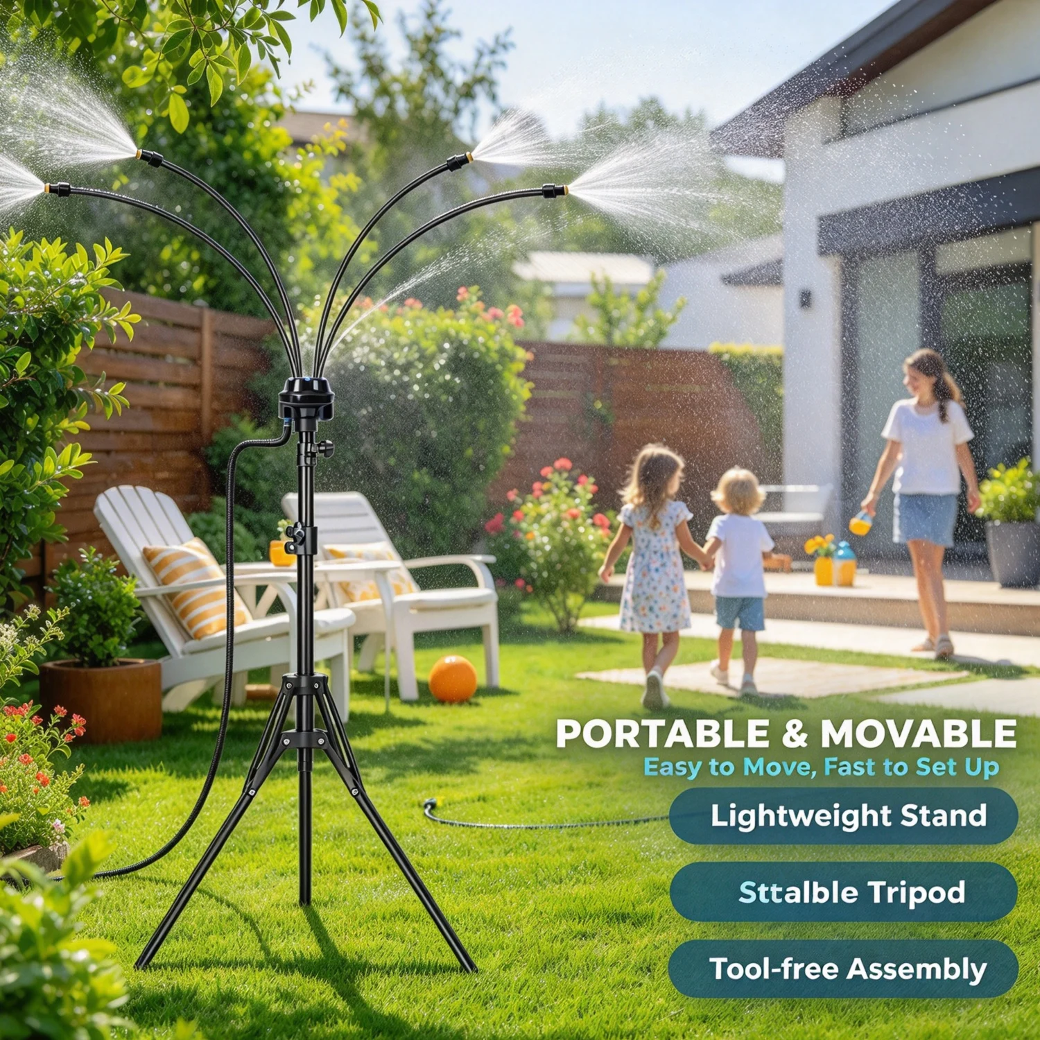 Standing Mister for Outside Patio Adjustable Height Outdoor Misting System 360° Flexible Sprayer Ultra-Fine Mist Cooler for Pati