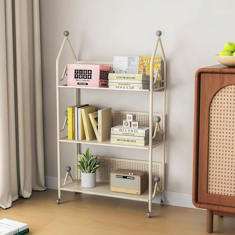 

Cream Wind Bookshelf Floor Shelf Movable Bedroom Corner Children's Small Bookcase Picture Book Storage Rack Reading Rack