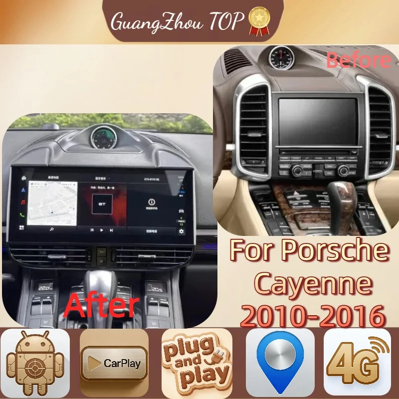 

12.3" QLED CarPlay Android 14.0 GPS Navigation 4G WiFi Stereo Car Multimedia Player RDS Car Radio For Porsche Cayenne 2010-2016