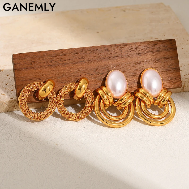 GANEMLY Neue runde Ohrstecker aus Edelstahl für Damen, wasserdicht, modisch, attraktive goldfarbene Schmuckgeschenke für den Alltag.