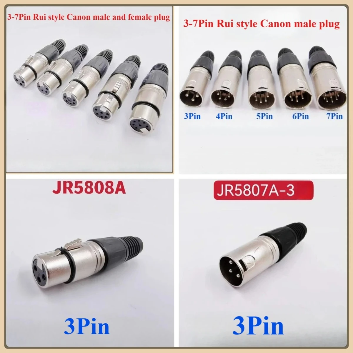 2Pcs/lot 3/4/5/6/7Pin Female/Male Straight Microphone Audio XLR Speaker Panel Mount Socket Connector