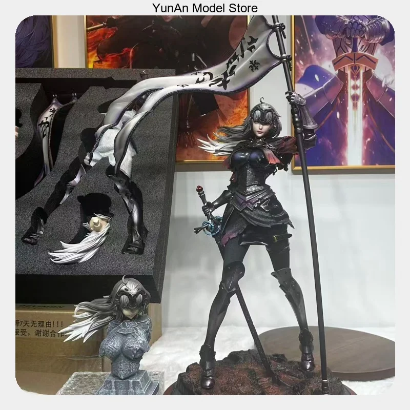 Aprox. Figura Grande de 65 cm de Jeanne d'Arc Alter FGO en Pose de Pie, Figura de Anime, Modelo de Estatua Coleccionable, Decoración de Escritorio, Adorno
