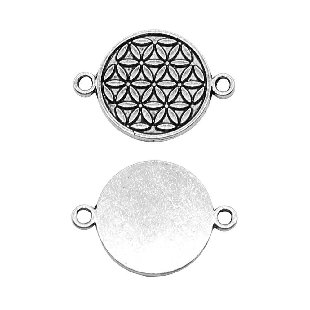 

10pcs/lot 15x21mm Flower Of Life Connector Charms For Jewelry Making Antique Silver Color 0.59x0.83inch