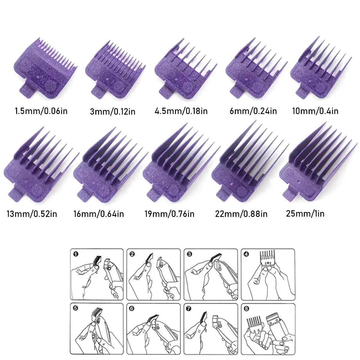 10PC Purple Limit Comb Professional Electric Hair Clipper Comb Suitable for M10, R77F, 2020C, KULILANG, WMARK, BRCILIP Barbers