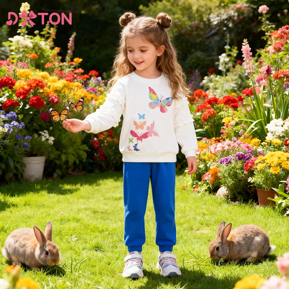 

DXTON Children Autumn Sweatshirts Ruffles Girls Casual Tops Wear Butterfly Cotton Baby Girls Tops Soild Toddlers Daily T-shirts