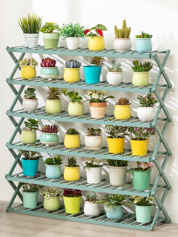 Flower Rack Balcony Layout Indoor Floor Living Room Non-Solid Wood Multi-Layer Storage Succulent Iron Green Radish