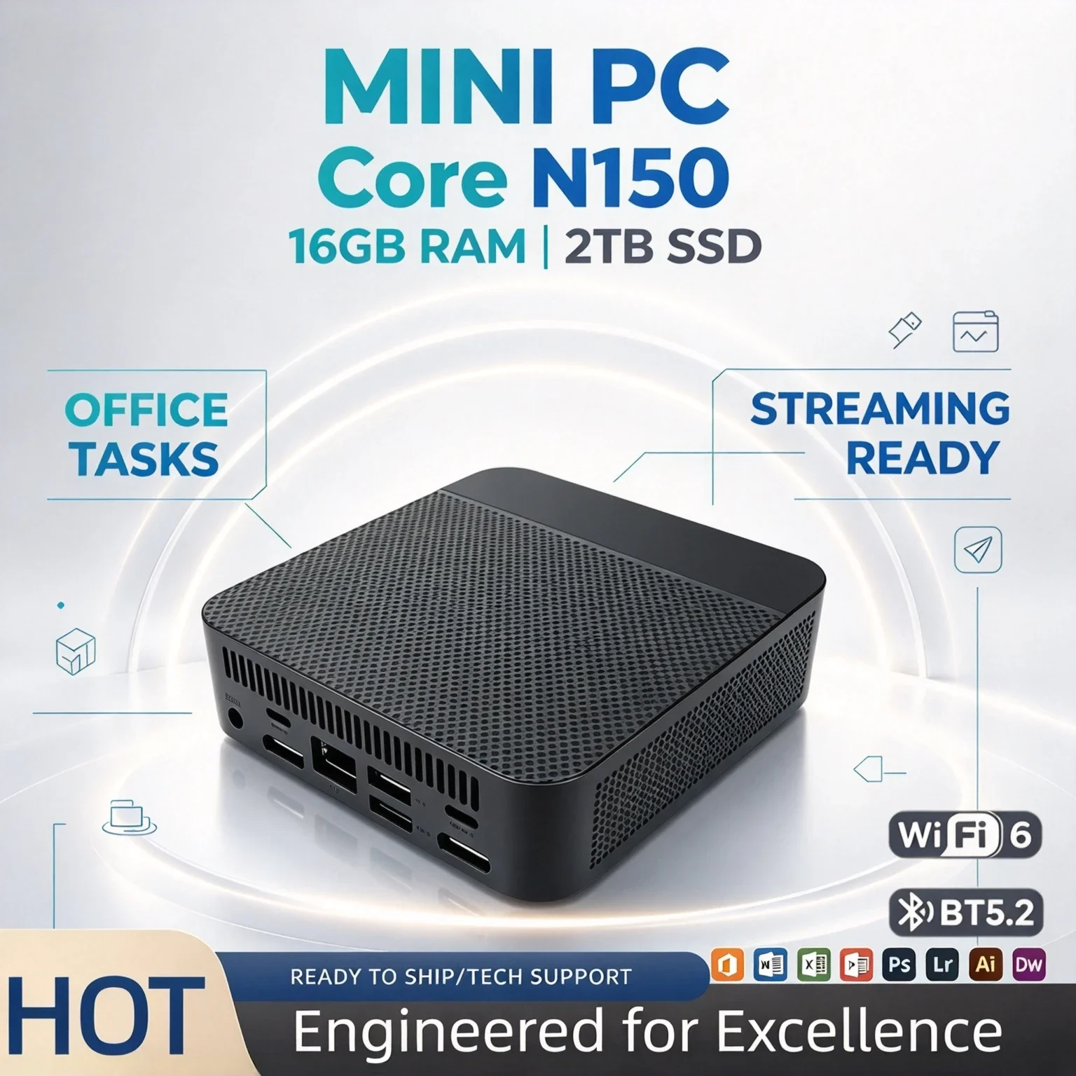 intel-n150搭載ミニpc-pro。超高速、最大16gbメモリ、m2-nvme-ssd、トリプル4k出力、wi-fi-6、静音冷却。オフィスや家庭でのデスクトップpcとして最適。