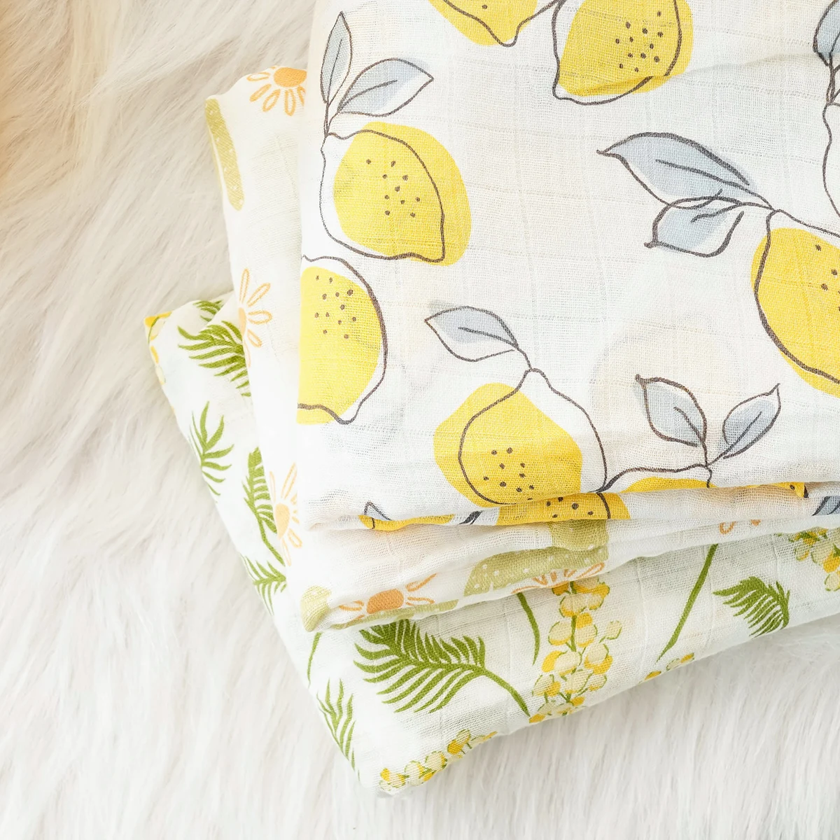 Elinfant 2PCS Baby Bath Towel Muslin Swaddle Blankets Bamboo Cotton Newborn Photography Blanket