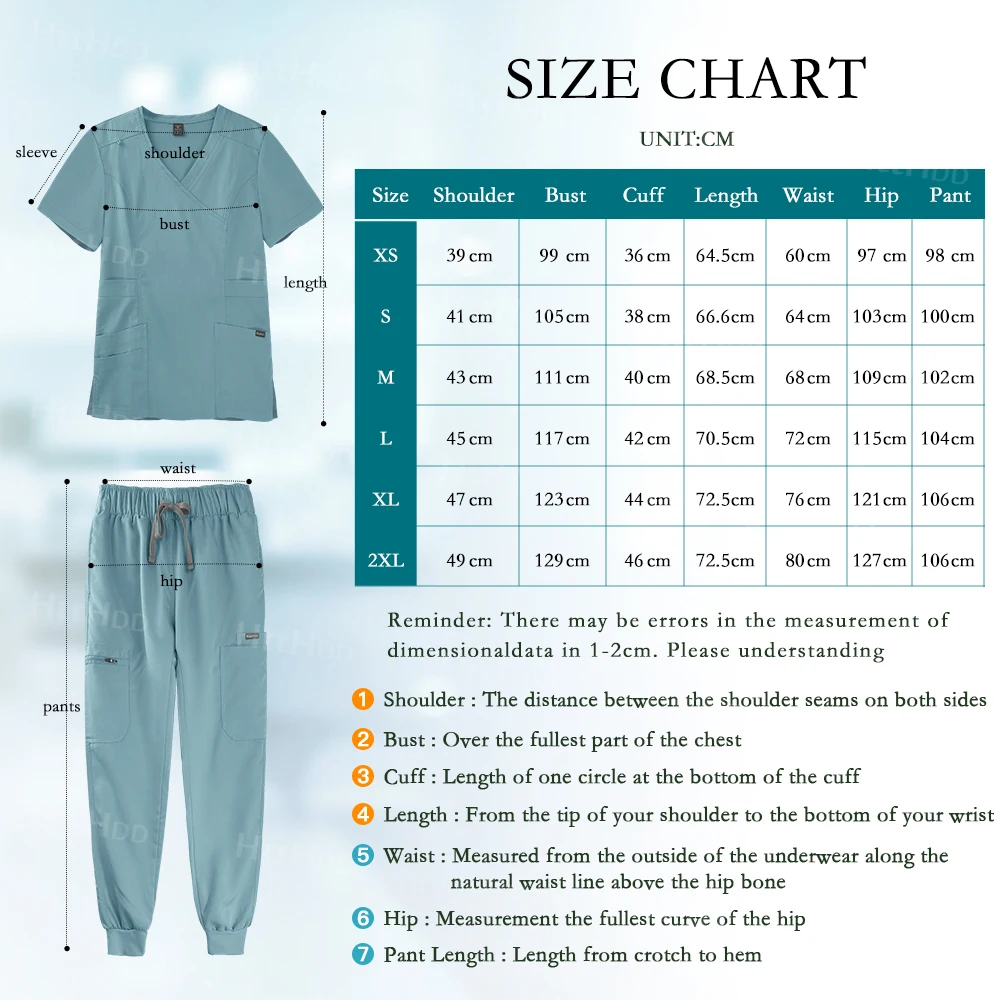 Hospital Scrubs Uniform Clinic Doctor Multi-pockets Workwear Uniform for Women Wholesales Jogger Medical Suits V-neck Tops+pants