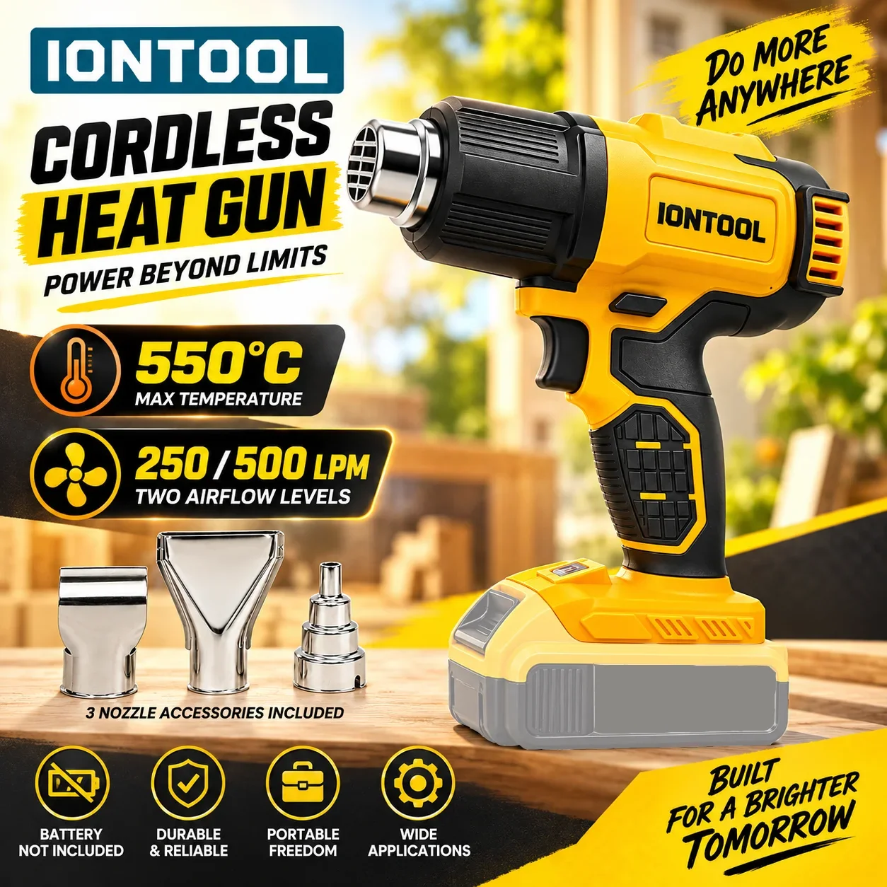 IONTOOL Yellow 550℃ Fast Heating Compact Cordless Heat Gun for Shrink Tubing Electronics Repair and DIY Crafting Power Tool