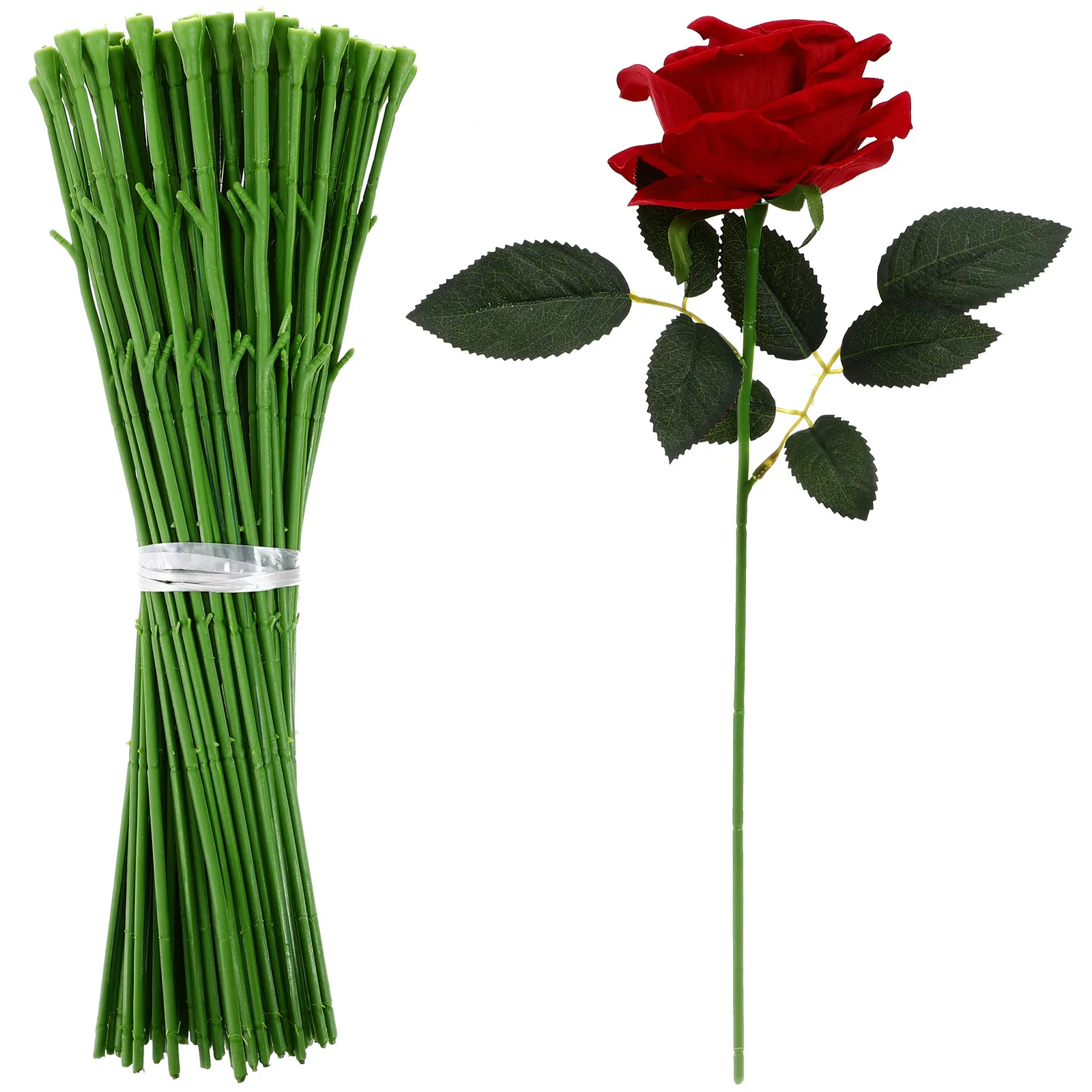 

100Pcs Simulation Flower Stem Artificial Green Floral Material for DIY Soap Roses Carnations Sunflowers Home Wedding Party Decor