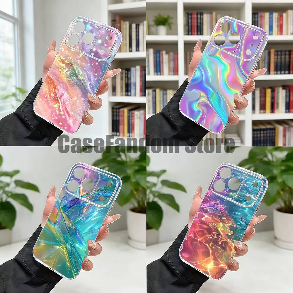 

Rainbow Holographic Phone Case For iPhone 17,16,15,14,13,12,11,Pro,XS,Max,XR,Plus,E,SE4,Mini Transport Shockproof Soft Cover