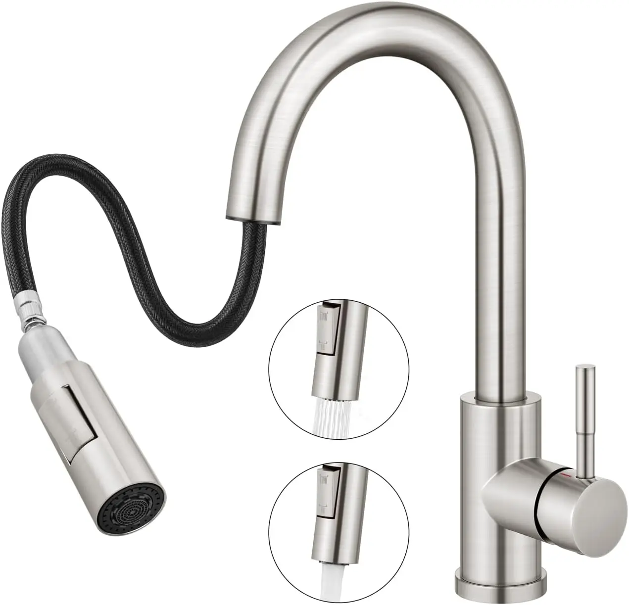 

Bar Sink Faucet with Pull-Out Sprayer,Single Handle Kitchen Laundry Utility Prep Faucet for Sink Brushed Nickel