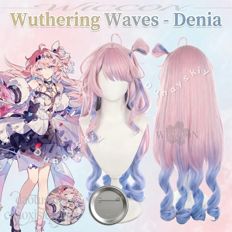 

Denia Jirai Kei Y2K Kawaii Long Curly Hair Fashion Pink And Blue Gradient Synthetic Hair Halloween Cosplay Anime Wuthering Waves