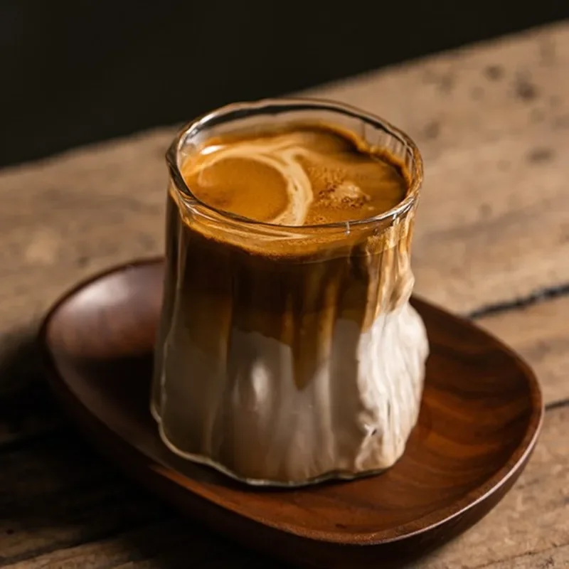 فنجان قهوة أمريكي مثلج، كوب بوروسيليكات شفاف مقاوم للحرارة بطبقة واحدة، كوب قهوة بالحليب بنمط لحاء الزجاج #4