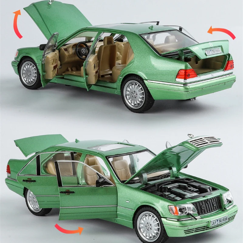 1:24 W140 S320 SEL Alloy Retro Old Car Model diecast Metal Classic Vehicles modello di auto Sound and Light Collection giocattoli per bambini regalo