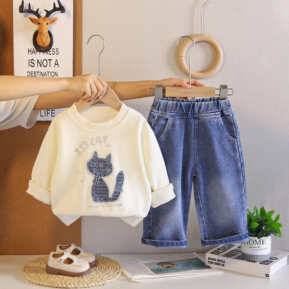 Kids Back To School Clothes 2026 Spring Autumn Baby Girls Outfit 0-5 Years Cute Cartoon Long Sleeve Tops and Pants Two Piece Set