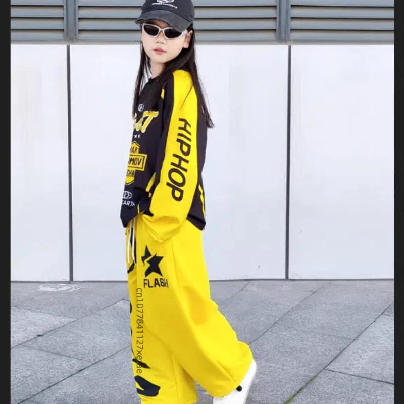 Trajes de dança de rua, coletes de hip-hop infantis, trajes de performance de bateria para meninos, conjuntos de performance de pista de dança de rua para meninas