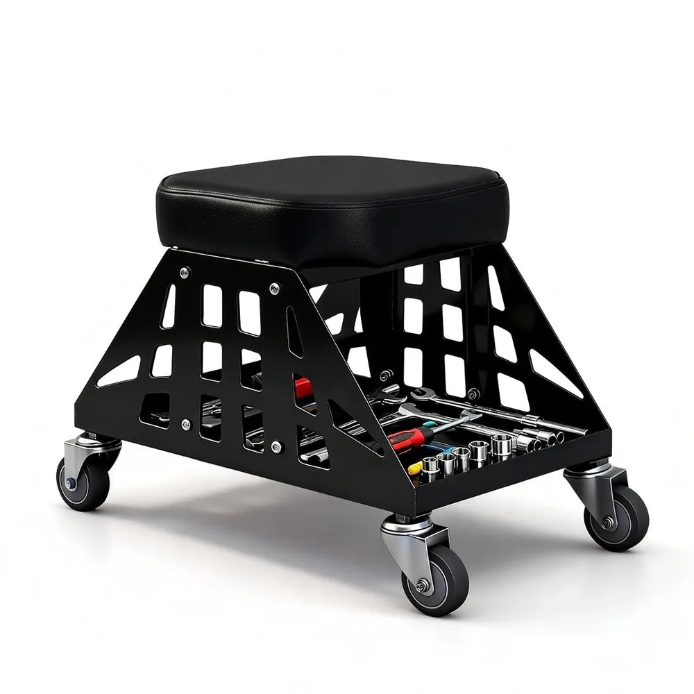 Heavy Duty Rolling Mechanics Seat 400 LBS Capacity Garage Stool Tools for Automotive Auto Repair (Black)