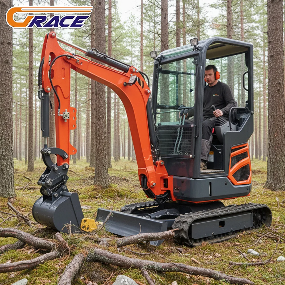 

2 Ton Kubota Engine Mini Excavator Dozer Blade Digger Mini Pell with Farm tool for Leveling Backfilling Residential Construction