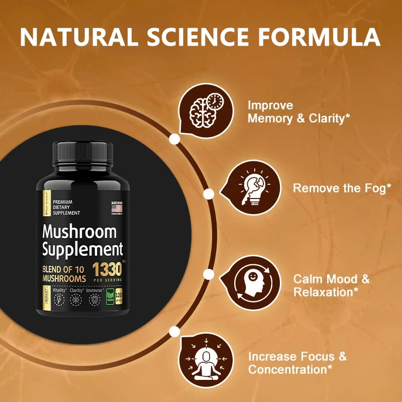 Nootropic Mushroom Complex with Chaga Extract and Cordyceps To Boost Brain and Focus - Boost Immunity