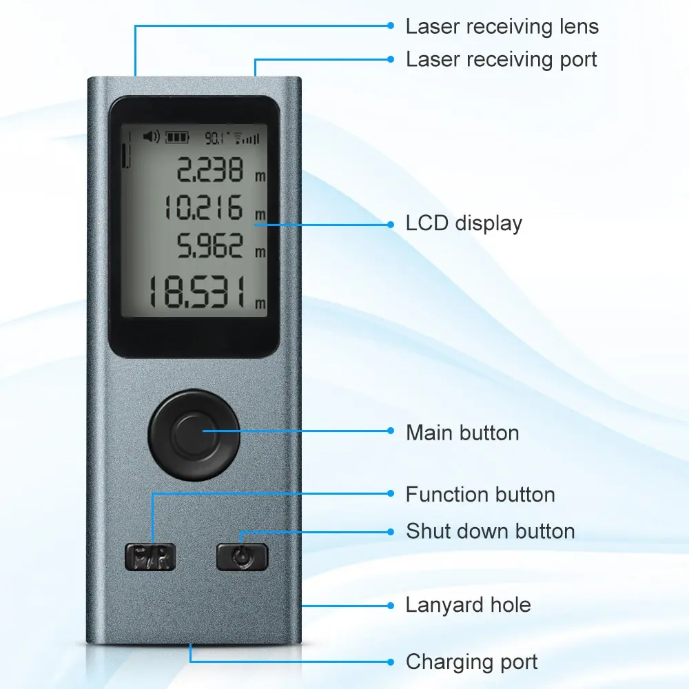 30M 50M Mini Laser Rangefinder Digital Tape Measure Laser Ruler USB Charge Aluminum Alloy Fuselage Measuring