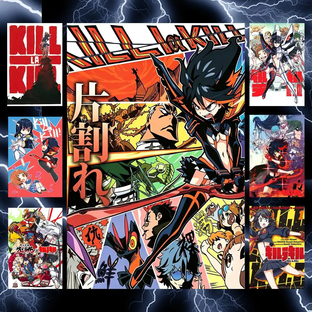 Kill la Kill Action Comedy Anime Poster Selbstklebendes Wandkunst-Poster HD Wasserdicht PP Schlafzimmer Café Fitnessstudio Heimdekoration Geschenk
