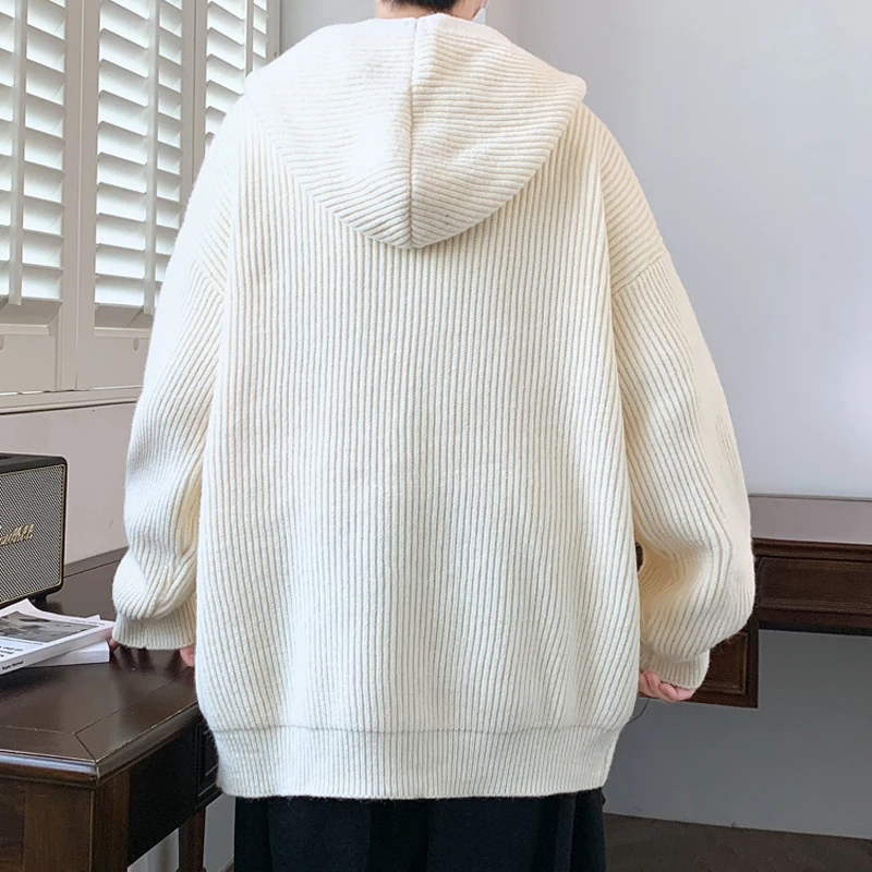 

Men's Open Cardigan Sweater Jaet Thi Warm Hooded Loose Knitted Winter Casual Wear White Color Blo oulder Sle
