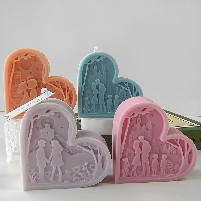 Couple Love Candle Silicone Mold Handmade Valentine\'s Day Gift Heart-shaped Candles Plaster Ornaments Mould