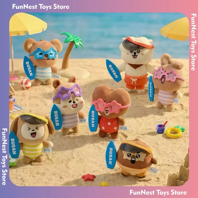 BTS BT21 Edición Limitada de Busan, Llavero de Peluche Negro con Personajes Eychain, V, Jimin, Jungkook, RM, Jin, Suga, J-Hope, Lindo Colgante de Muñeco de Anime para Bolsa, Regalo