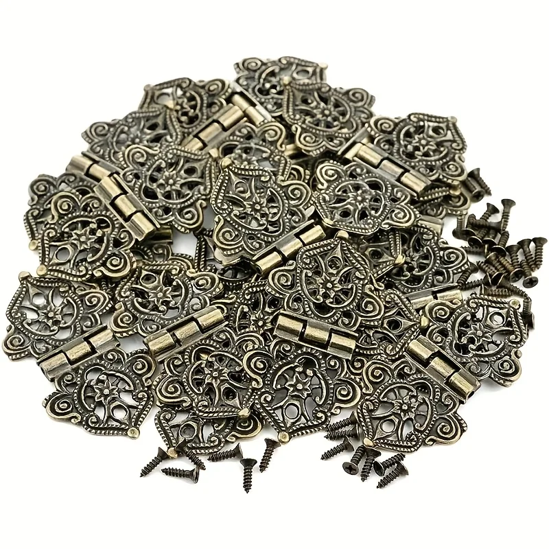 8PCS Vintage Alloy Hollow Flower Hinge  Furniture Hardware DIY Box Metal Hinges