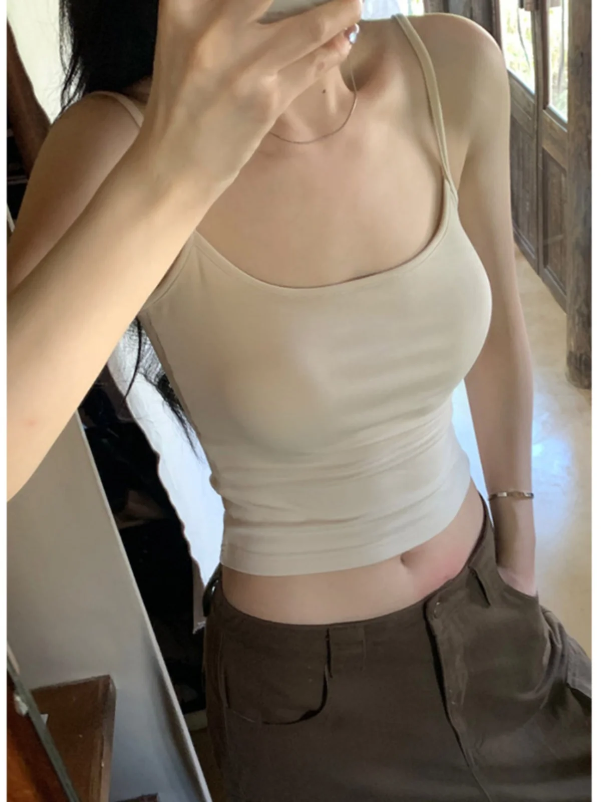 American Style Backless Strap Vest Women Summer Outdoor Wear Inner Match with Chest Pad Beautiful Back Bra Integrated Yoga Top
