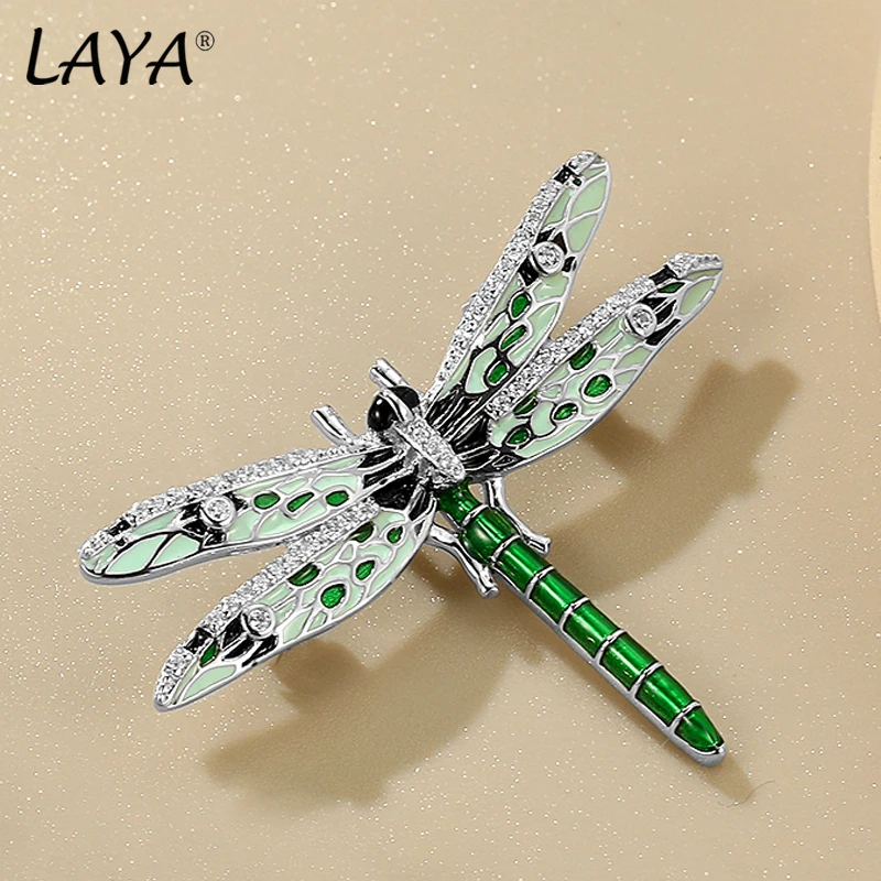 LAYA 925 Sterling Silver zwierząt unikalna konstrukcja Dragonfly broszka dla kobiet Handmade kolorowe emalia bankiet luksusowa doskonała biżuteria