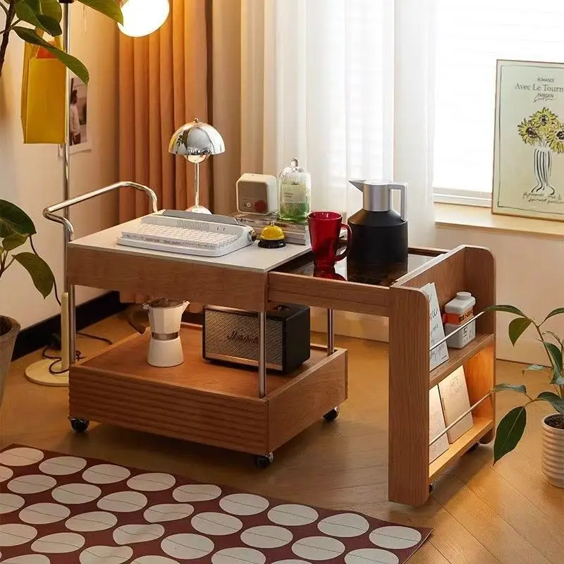 

Solid wood coffee table movable lifting coffee table Japanese cherry wood solid wood furniture tea cabinet edge rock slab tea
