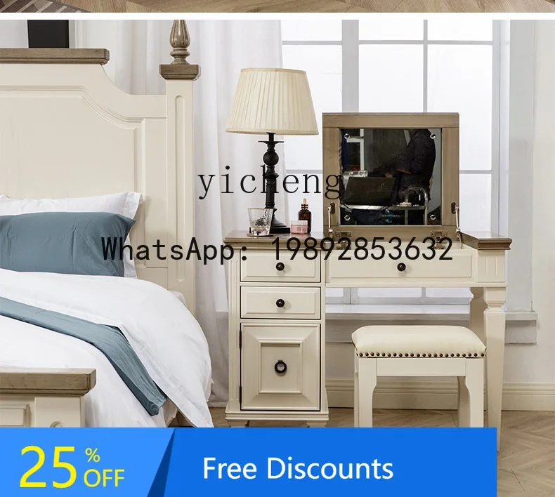 dresser all solid wood Mediterranean style color matching bedroom furniture clamshell makeup table mirror small apartment