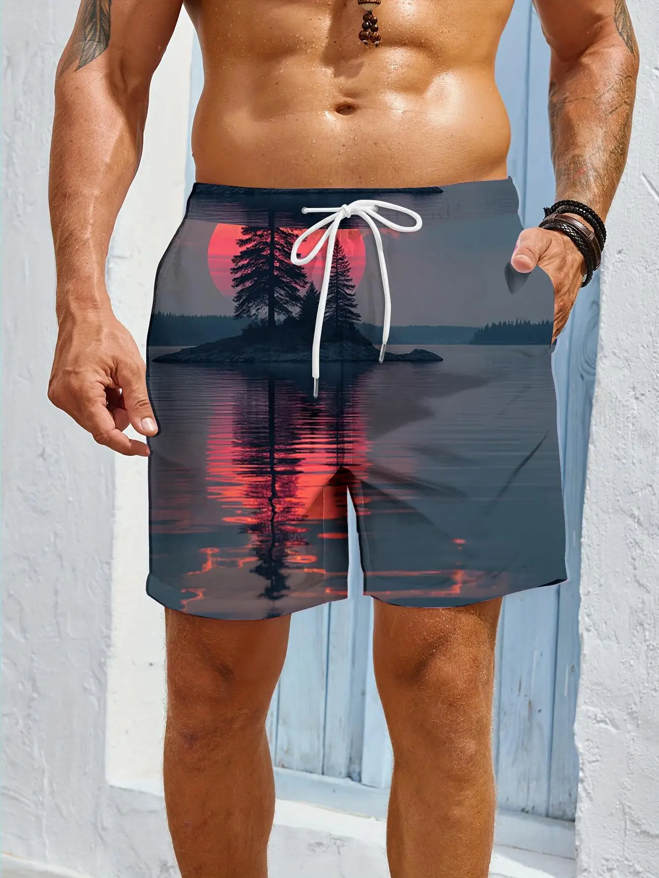 

1pcs Men's Short swim trunks2026 Summer 3D Printed Short sleeve running Quick drying Breathable Pants Men's pants Polyester