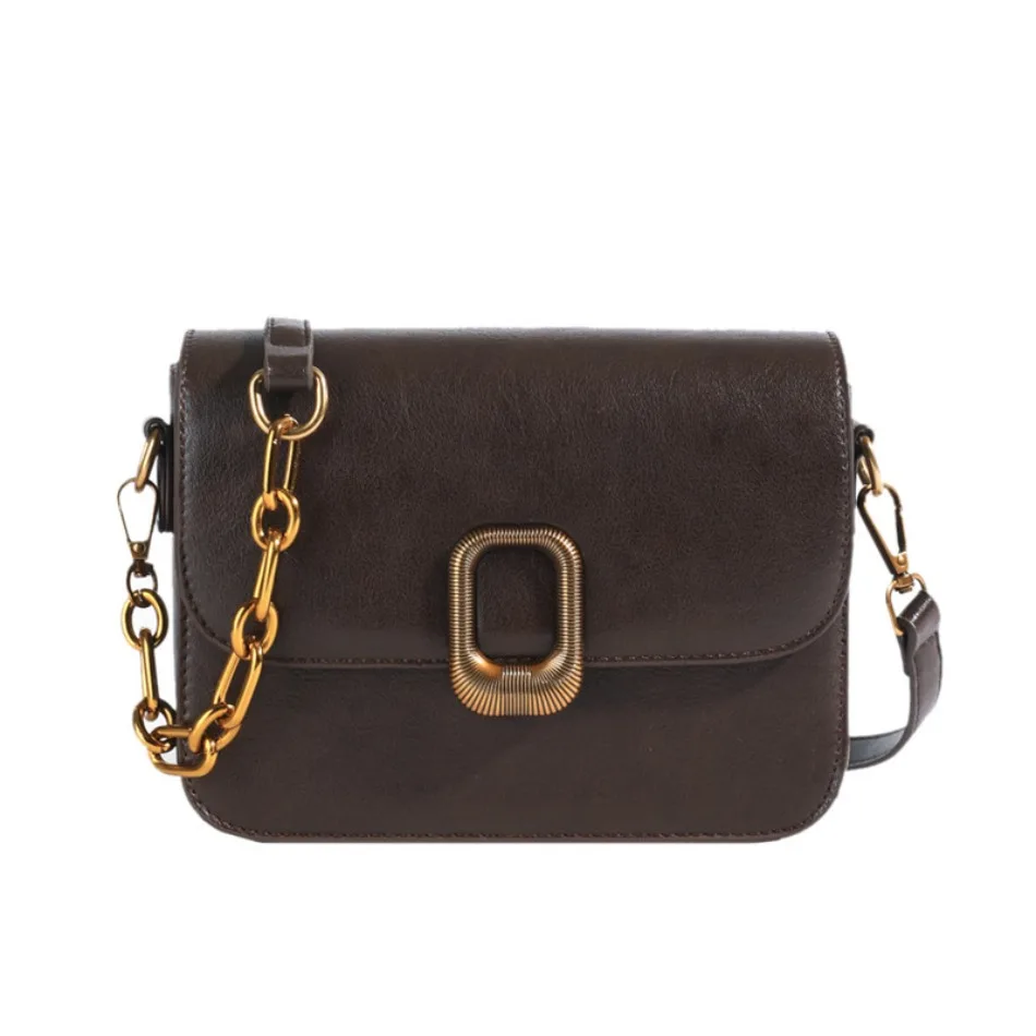 

2025 New Niche Design Mini Square Crossbody Premium Feeling Hundred Chain Shoulder Bag Vintage PU Pure Color Metallic Shoulder