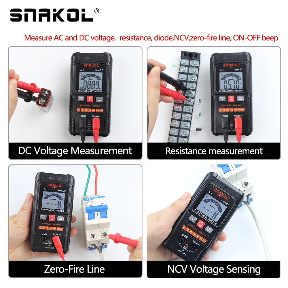 Imagem -03 - Mini Multímetro Digital ac dc Ncv Inteligente Multímetro Testador Ohm Medidor de Tensão 4000 Contagem Faixa Automática Profissional Eletricista Tester