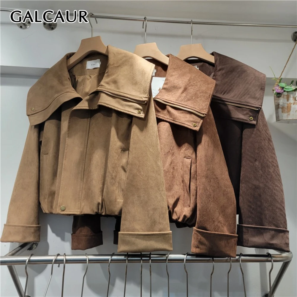 GALCAUR 솔리드 스플라이스 포켓 시크 재킷 여성용 라펠 긴 소매 루즈핏 한국 빈티지 여성 재킷 가을 패션 신상