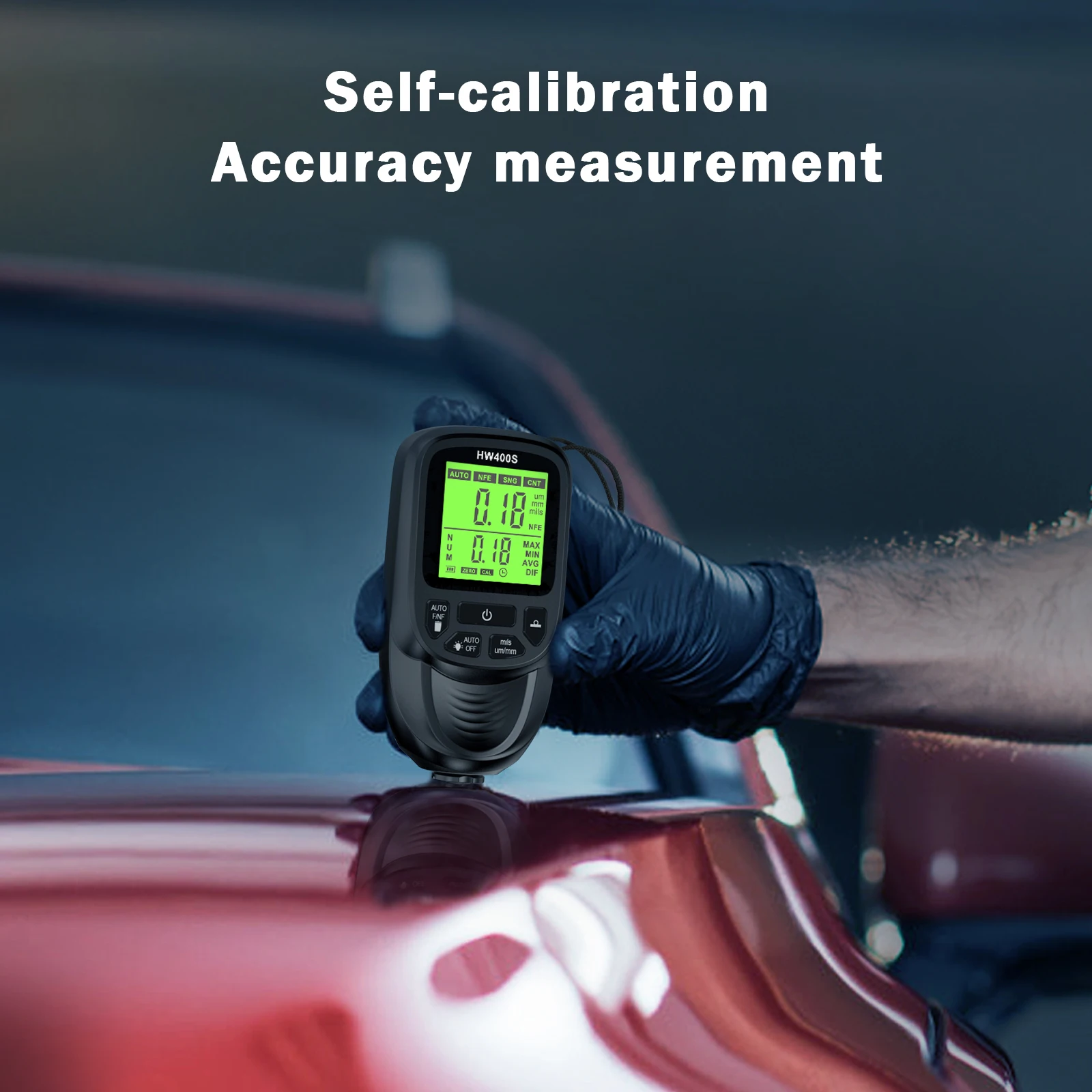 HW400S  0-2000UM Car Coating Thickness Gauge Paint Film Thickness Tester Paint Fe NFe Measuring Meter Digital Backlight