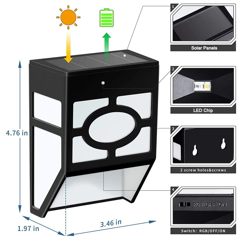 Solar Deck Lights Led Outdoor Waterproof Step Lights Garden Decorative Wall Mount Fence Post Lighting