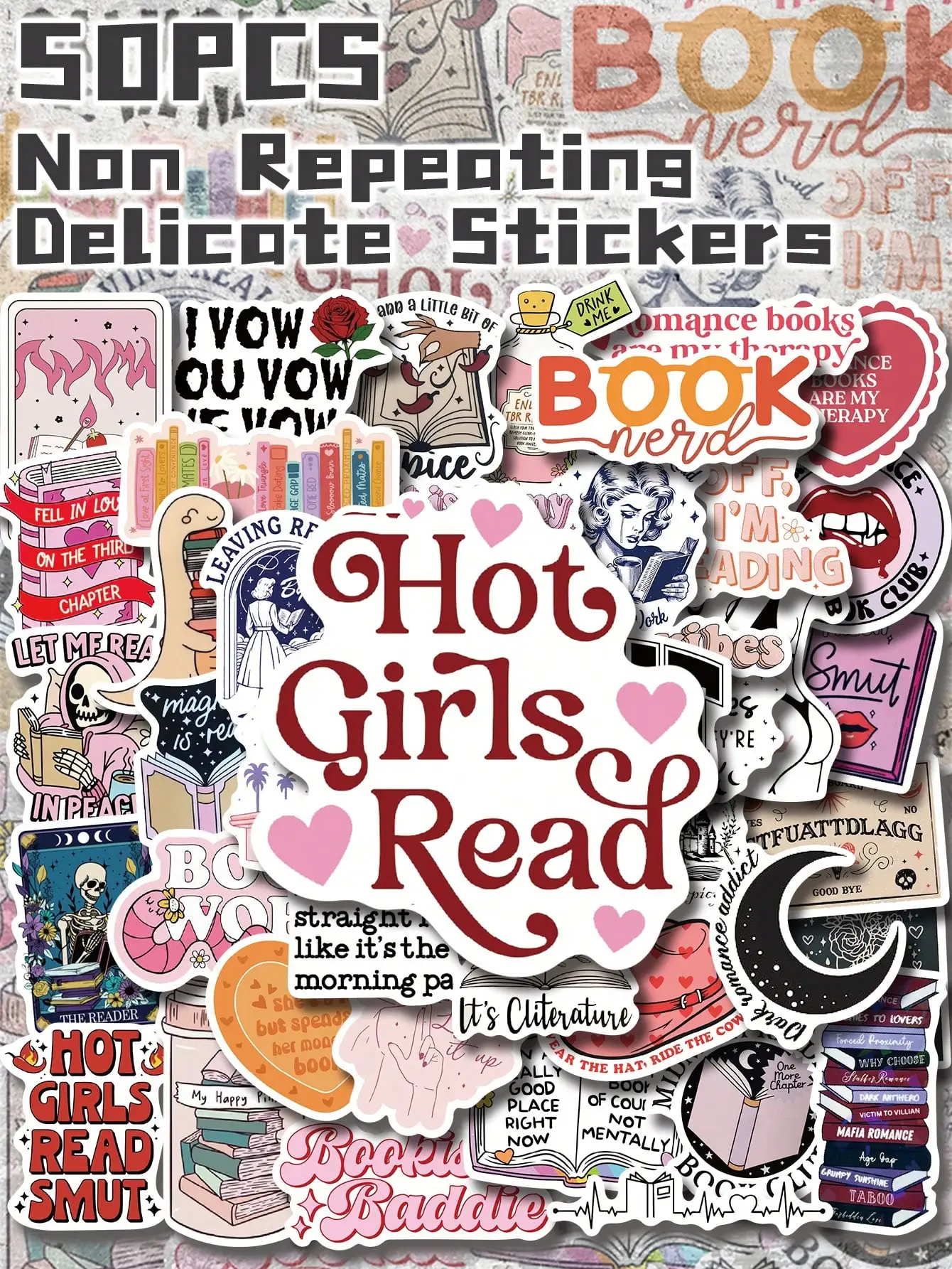 

50pcs Non-Repeating Literary-Themed Vinyl Stickers for Laptops, Water Bottles, Notebooks - Removable, No Residue