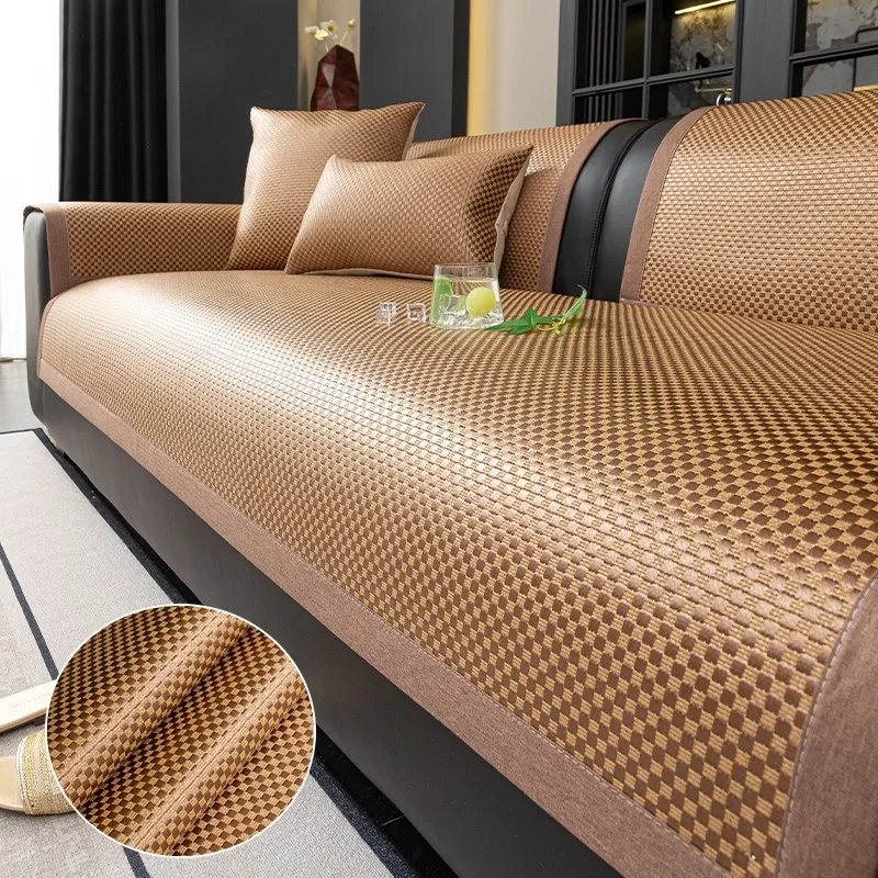 2025 verão nova sala de estar & escritório antiderrapante gelo seda bambu resfriamento sofá tapete respirável antiderrapante capa de assento tapete de dormir