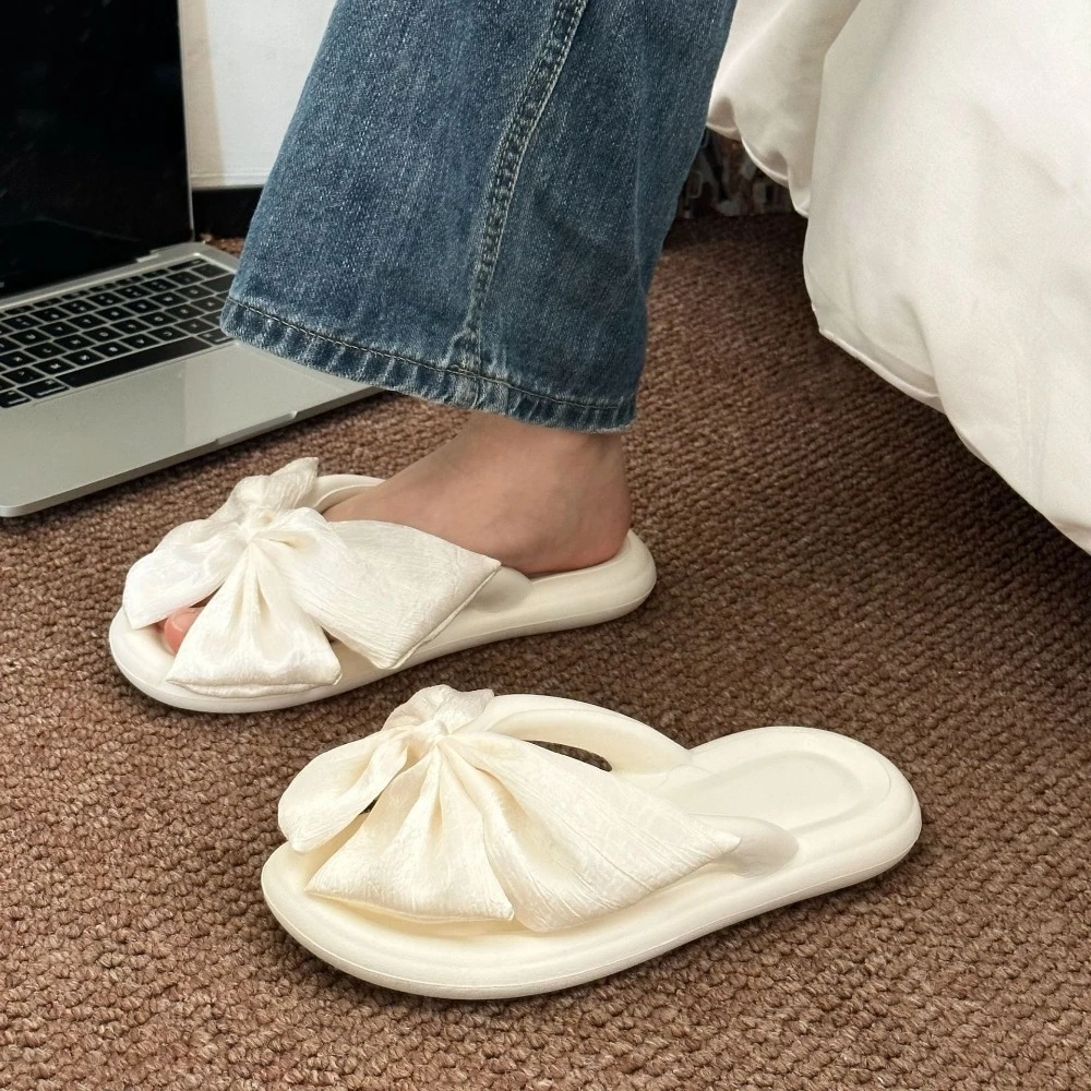 

Cloth White Bowknot White Bowknot Flip Flops Korean Ins Style Beachwear Platform Flip Flops EVA Anti Slip Slides Sandals Beach