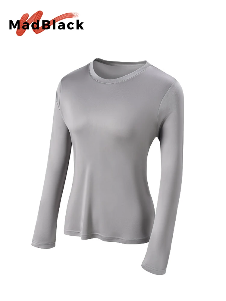 MadBlack-30%Silk Elegant Knit T-Shirt, O Neck Long Sleeve Solid, Women Versatile Skin-friendly Bottom Top, 2026 Autumn T66846CC