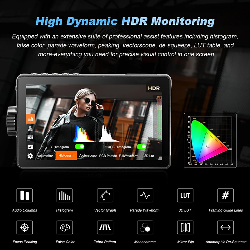 شاشة كاميرا Viltrox DC-A1 مقاس 7 بوصة 2800nit 4K للتصوير الفوتوغرافي وتسجيل الدخول وصناعة الأفلام وتلفزيون وشاشة تعمل باللمس وشاشة احترافية