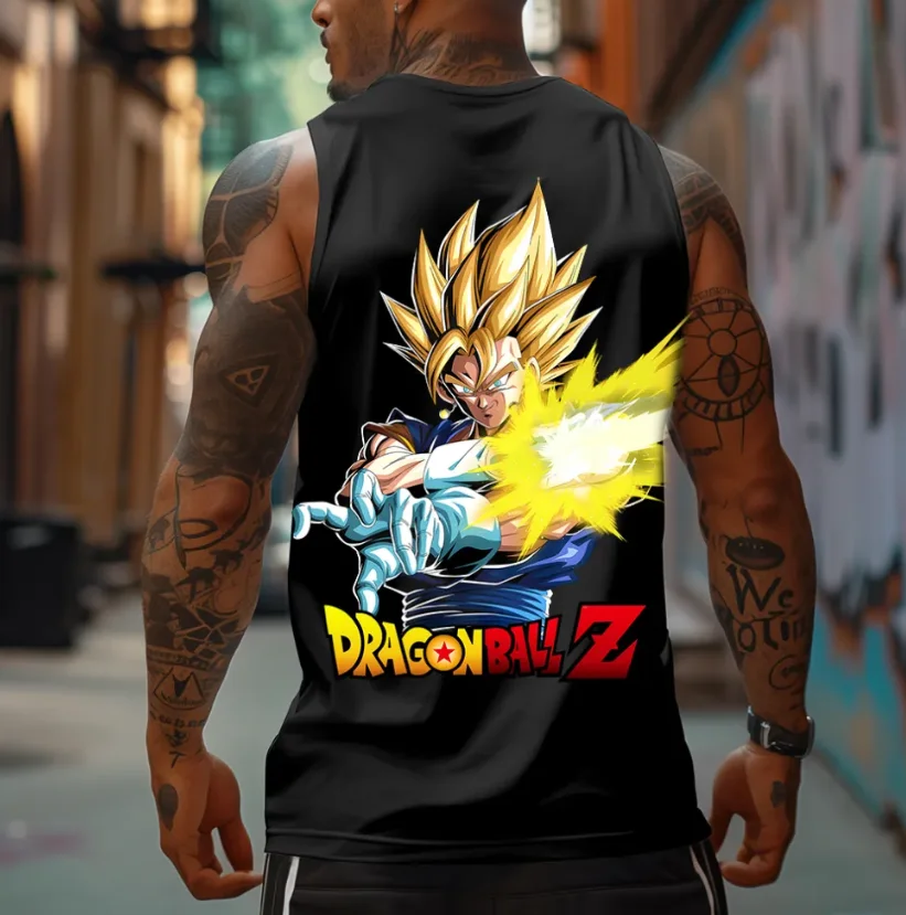 سترة دون أكمام للرجال مطبوعة بشخصية رسمية من Dragon Ball، ملابس شارع الرسوم المتحركة الرجعية، والارتداء اليومي