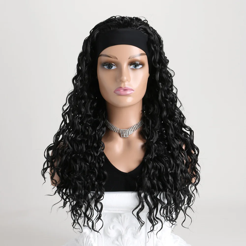 New Women's Wig Curly Headband Synthetic Wigs Natural Black Long Women's Headband Wig Deep Water Wave Hair Daily Party Use Wig